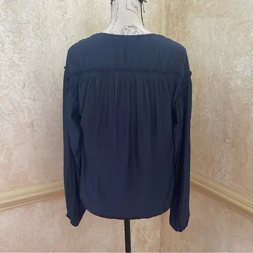 Ramy Brook Womens Navy Ruched Sleeve
V-Neckline Silky Blouse Sz XS