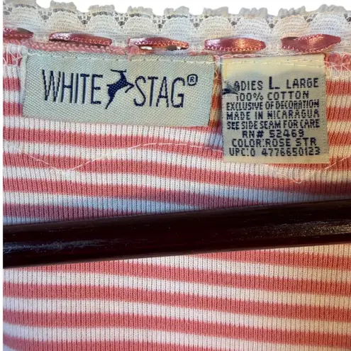 White Stag Vtg Striped Lace Trim Top Pink & White Cotton Babydoll Y2K Size L