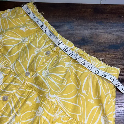 Plus size linen yellow boho floral skirt pleated skirt drop waist wildflowers
