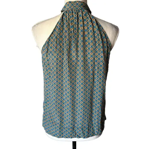 Girls From Savoy Halter Top Womens Size TWO Teal Geometric Silk Flowy Blue