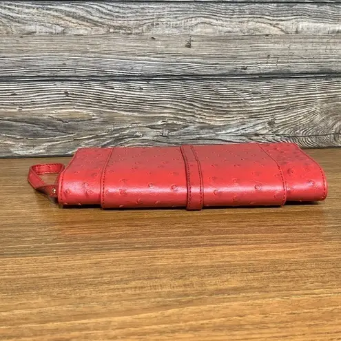 The Limited  Vegan Faux Ostrich Leather Clutch Wristlet Purse Red‎