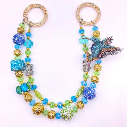 Handmade 🪺Luxury Bag Charm Chain / Phone Chain /Keychain HUMMINGBIRD Bling Crystal Beads