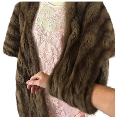 American Vintage 50’s D’Jimas Mink fur Stole Bolero & Muff Wrap Brown Size M