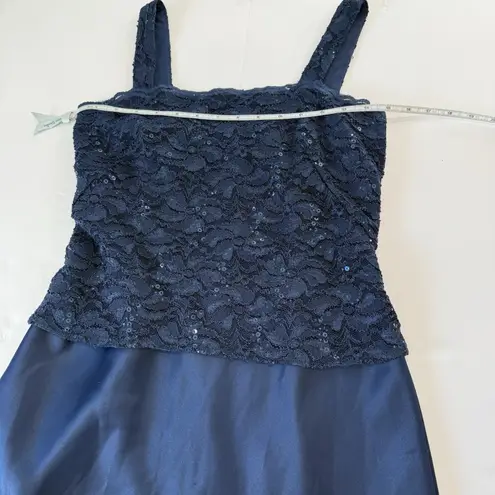 Alex Evenings Navy Blue Lace Glitter Two Piece Jacket Sleeveless Satin Dress 6