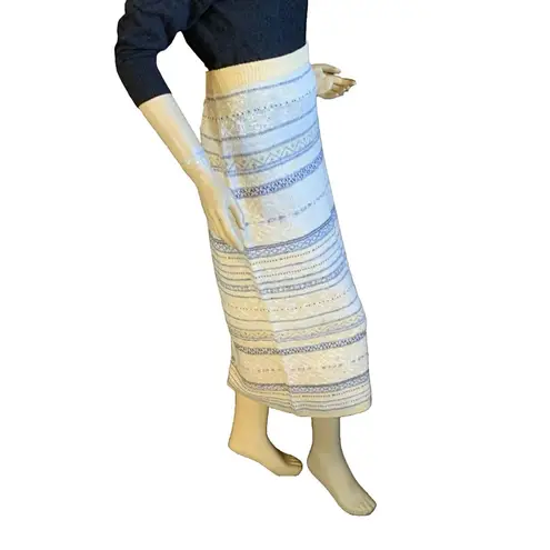 VINTAGE 1990'S LIZ SPORT YELLOW, GRAY & WHITE PENCIL SWEATER SKIRT (M) Yellow Size M