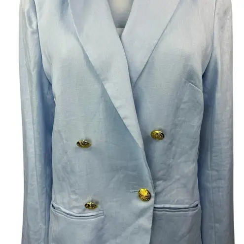 Central Park West NEW Blue Frankie Linen Double Breasted Blazer Coat Jacket Sz M