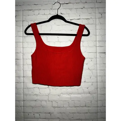 House of Harlow 1960 Red Ribbed Square Neck Crop Tank Top Women's Size M Size M