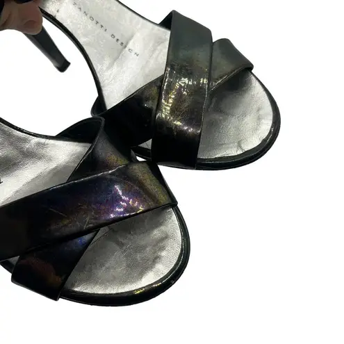 Giuseppe Zanotti Oil Slick Iridescent Ankle Strap Peep Toe Stiletto Sandal 36.5