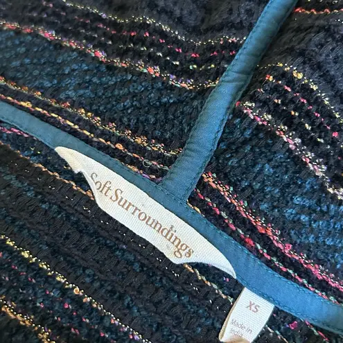 Soft Surroundings Open Front Long Sleeve Cardigan Striped Hooded OverSized XS