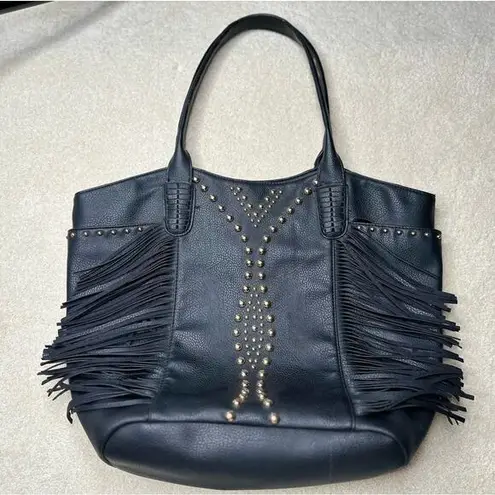 Big Buddha : Gold Riveted Black Fringed Oversized Tote