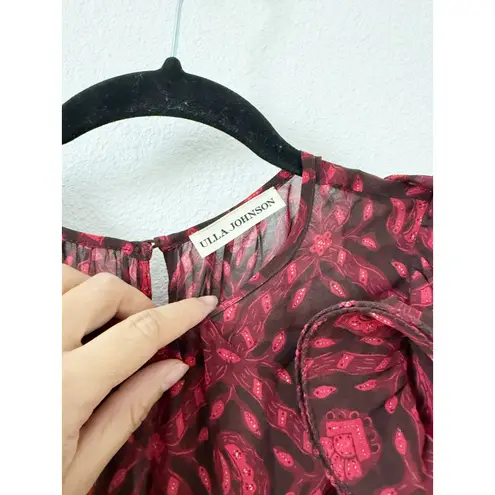 Ulla Johnson Medine Red Patterned Ruffle Silk Blouse US 6