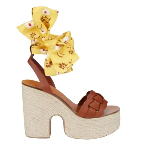 Miu Miu Brown Leather Platform Open Toe Weave Shoes Size Euro 40