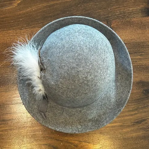 Vintage 100% Wool Doeskin Geo W. Bollman Gray Feathered Hat Made in USA Women's