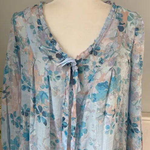 Zac & Rachel Three Quarter Sleeve Loose Shirt Spring Summer Blouse Coastal Sz M Blue Size M