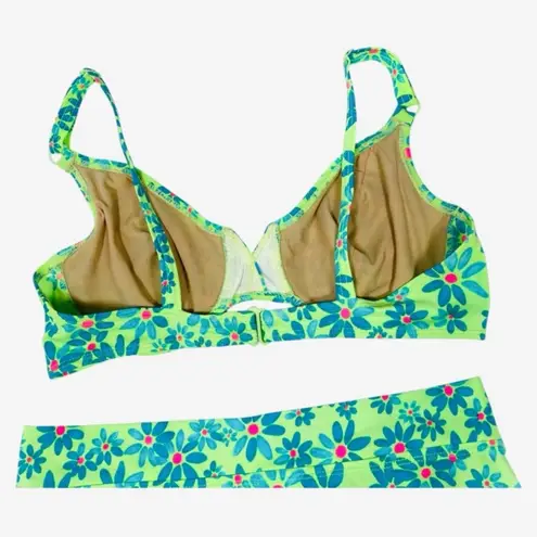 VINTAGE 90s SUNSETS Neon Floral Bikini Set Green Size L
