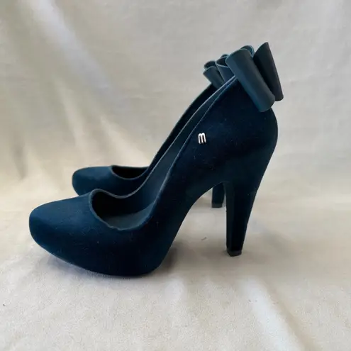Melissa INCENSE LACO BLUE TEAL FLOCKED VELVET HEELS WITH BOW WITH DUST BAG SZ 7