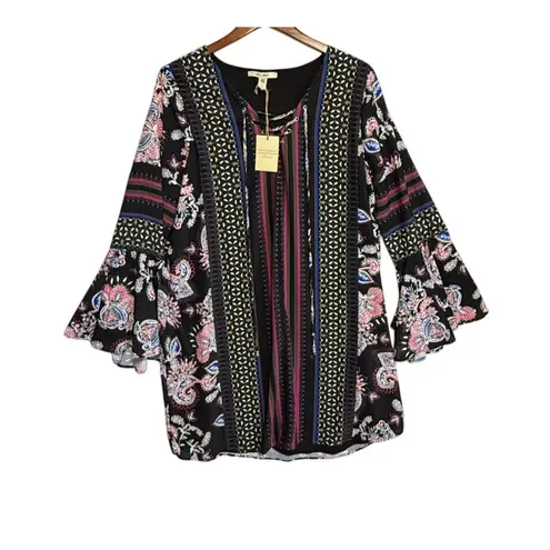 Ella Moon Dress Big Bell Sleeves Multicolor Paisley Size XL Boho Goth Artsy NWT Black