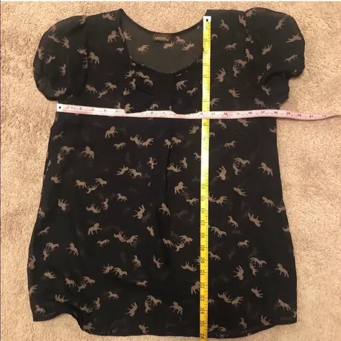 Lavish pony horse scoop neck sheer black maternity top blou…