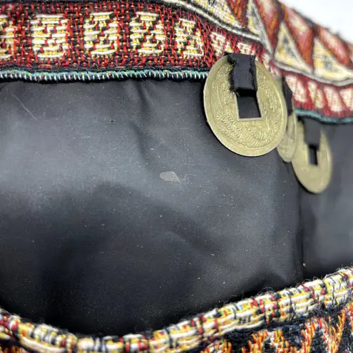 Small Rectangular Lined Tapestry Bag Purse Chinese Coins Tokens Red