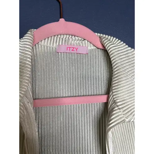 VTG Itzy Open Cardigan Shimmery Silver Ribbed Y2K Coquette Layering Top Womens