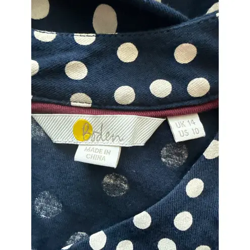 Boden Polka Dot 3/4 Bell Sleeve Top Navy White Polka Dots Size 10 Blue