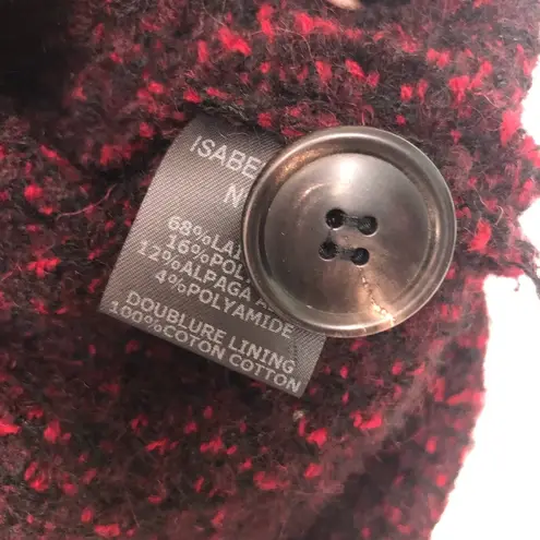 Isabel Marant Etoile Wool Tweed Sweater Deep V Neck Red Black