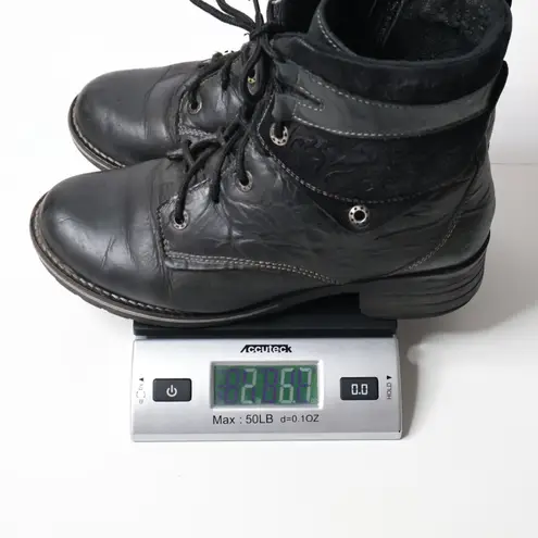 Dromedaris Kara Velvet Black Leather Boots Side Zip Floral 39 Boho Comfy $245 Size 8.5