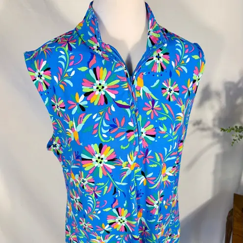 IBKUL Estela Zip Mock Neck Sleeveless – Multi Floral Golf/Tennis Dress Sz L 🧡 Blue Size L