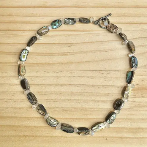 Abalone Shell & quartz Bead Necklace with Sterling Silver Clasp