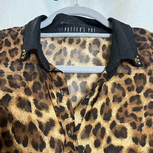 potter's pot Potter’s Pot Sheer Cheetah Print Blouse Medium