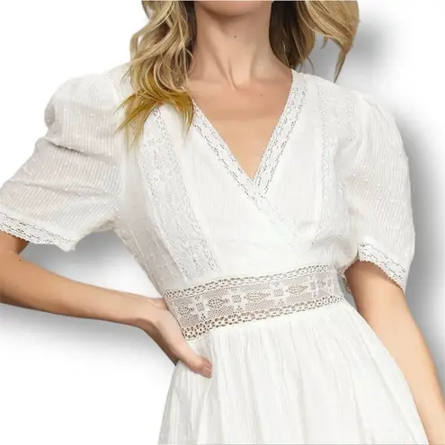 Lulus  L White Lace Mini Dress V-Neck Ruffle Hem Bridal Wedding Guest Sundress