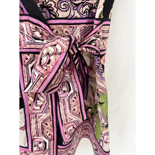 Bebe  Y2K Baroque Floral Tie Waist Blouse Puff Sleeve Satin Trim Top S Retro Glam - Image 3