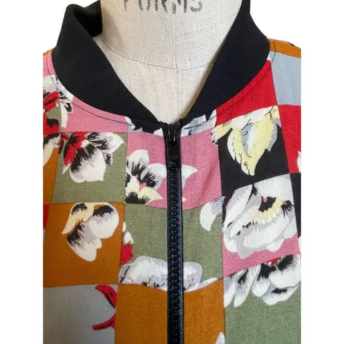 Anna Sui Vintage y2k Silk Check & Floral Bomber Jacket Size 0