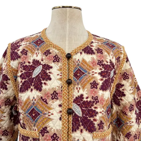 Cara Cara Marissa Quilted Jacket Retro Floral Turtledove Print Size Medium Purple