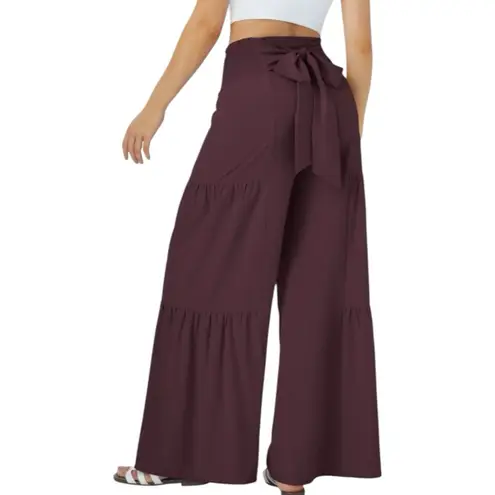 Halara NWT Breezeful High Waist Shirred Tie Wide Leg Tiered Crimson Pants Large