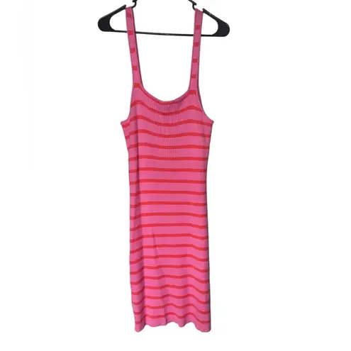 NEW HOT STRIPE RIB TANK DRESS IN HOT MELON