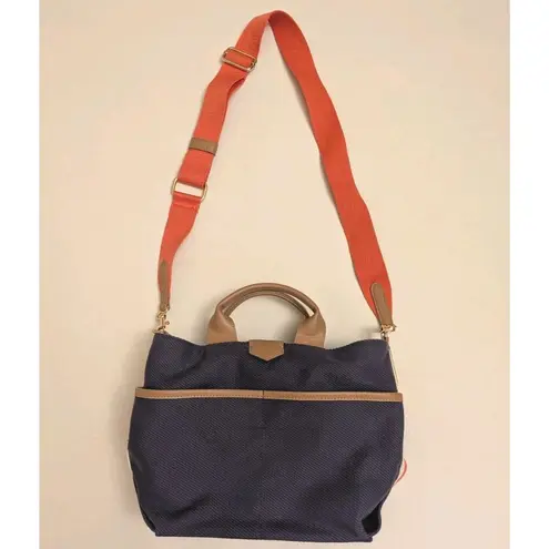 EUC Market By Monica Coated Canvas Bucket Crossbody Bag Purse Preppy Utility Blue