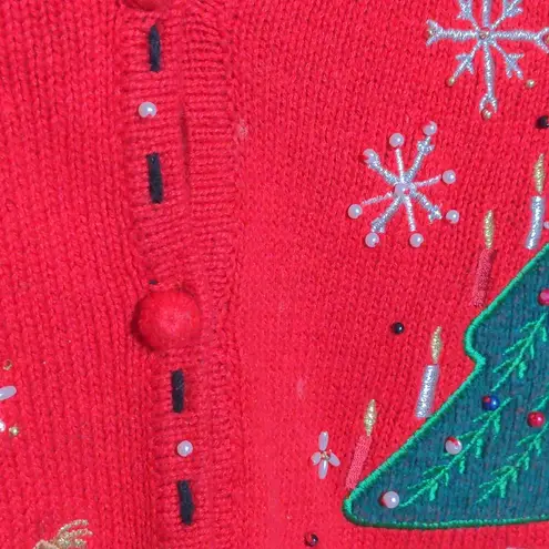 Designer Originals VTG Studio Holiday Sweater Embroidered Beaded Christmas Large