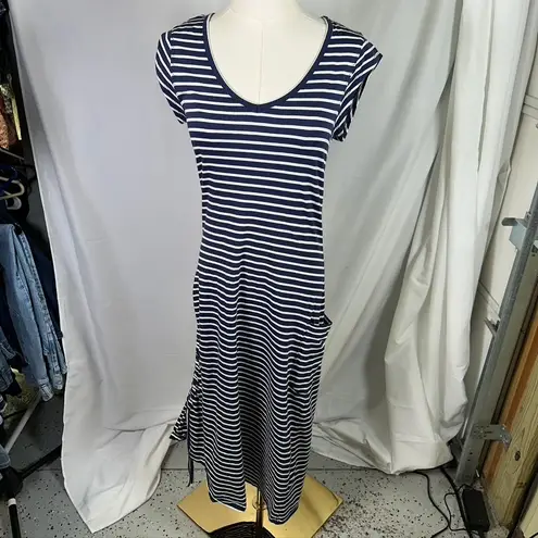 Toad&Co Eco Organic Cotton Blend Striped Midi Dress Navy White Small Nautical Blue