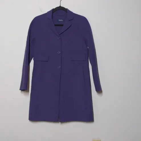 Max Mara 'S Womens Overcoat Purple Knee Length Pockets 100% Wool Collar 8