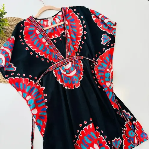 Trina Turk  | GUC Black & Multi Colored Beach Coverup Deep V w/ Tie Back Size S