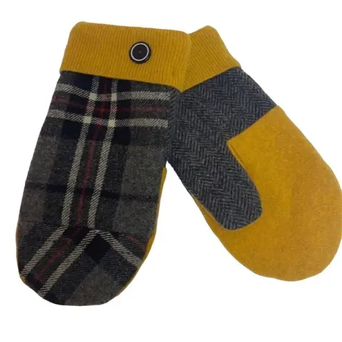 Plaid Light Weight Wool Mittens D10 Yellow