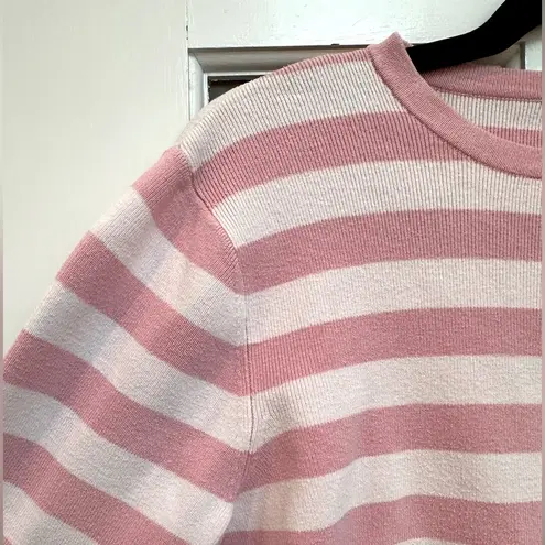 Vintage L.L Bean Dark & Light Pink Stripe Cotton Sweater Top Blouse Size Small S