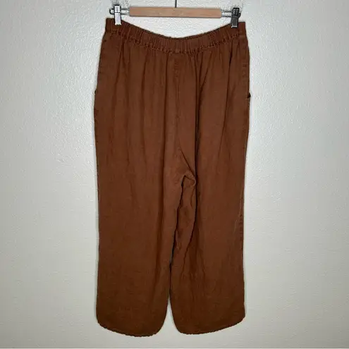 Flax 100% linen wide leg pants brown medium