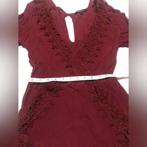 Ambiance Women’s Burgundy Romper 3/4 Sleeve Lace Deep V Cut Romper Size M Size M