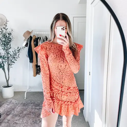 Majorelle Revolve  Lee Coral Lace Ruffle Long Sleeve Mini Dress