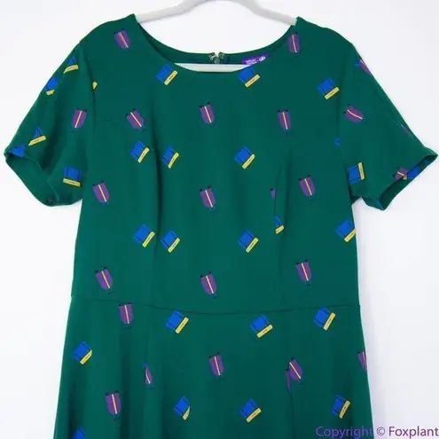 Unique Vintage Gwynnie Bee Luggage Print Emerald Dress, 0X