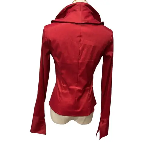 Samuel Dong Designer Women's Satin Ruffle Long Sleeve Jacket Sz XS Red Holiday