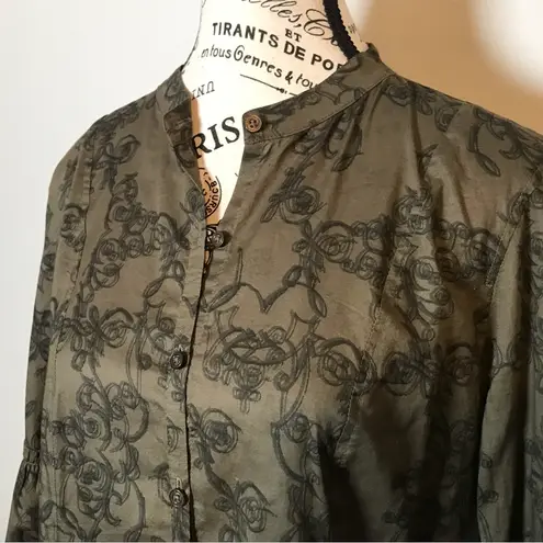 CALVIN KLEIN LONG TIED ROUCHED SLEEVES LIGHTWEIGHT BUTTON UP EMBROIDERED TOP MED Green - Image 5