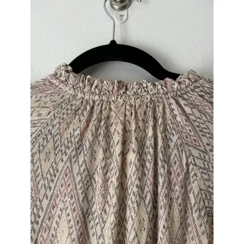 NWT Soft Joie Suki Long Sleeve Geo Print Smocked Waist Pullover Mini Dress Large Tan